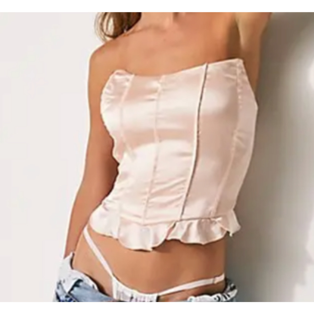NEW FREE PEOPLE INTIMATELY PINK SILVER SIREN SATIN TUBE TOP STRAPLESS CORSET XS